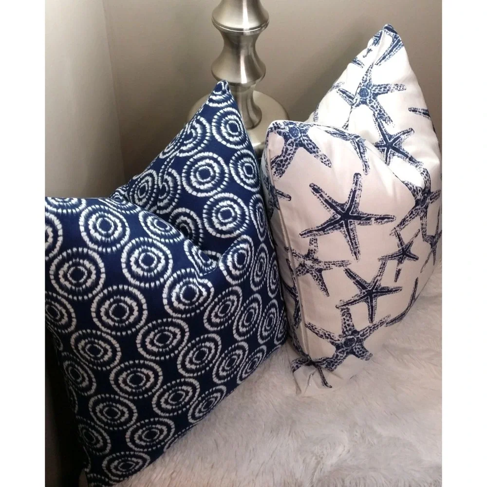 Bryant Throw Pillow Cover 20x20 Zipper Cotton Blue White Nagoya Geo Chambray NEW